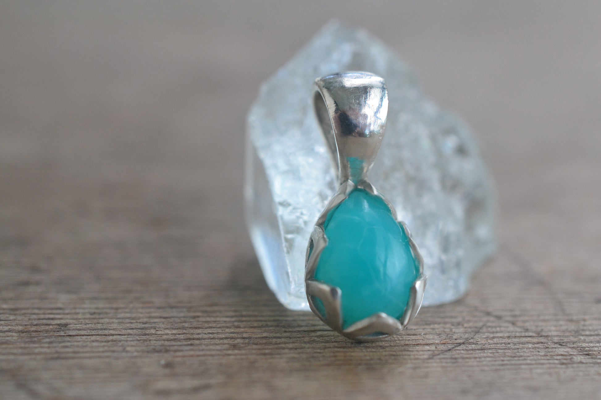Blue Amazonite Crystal Pendant in Sterling Silver