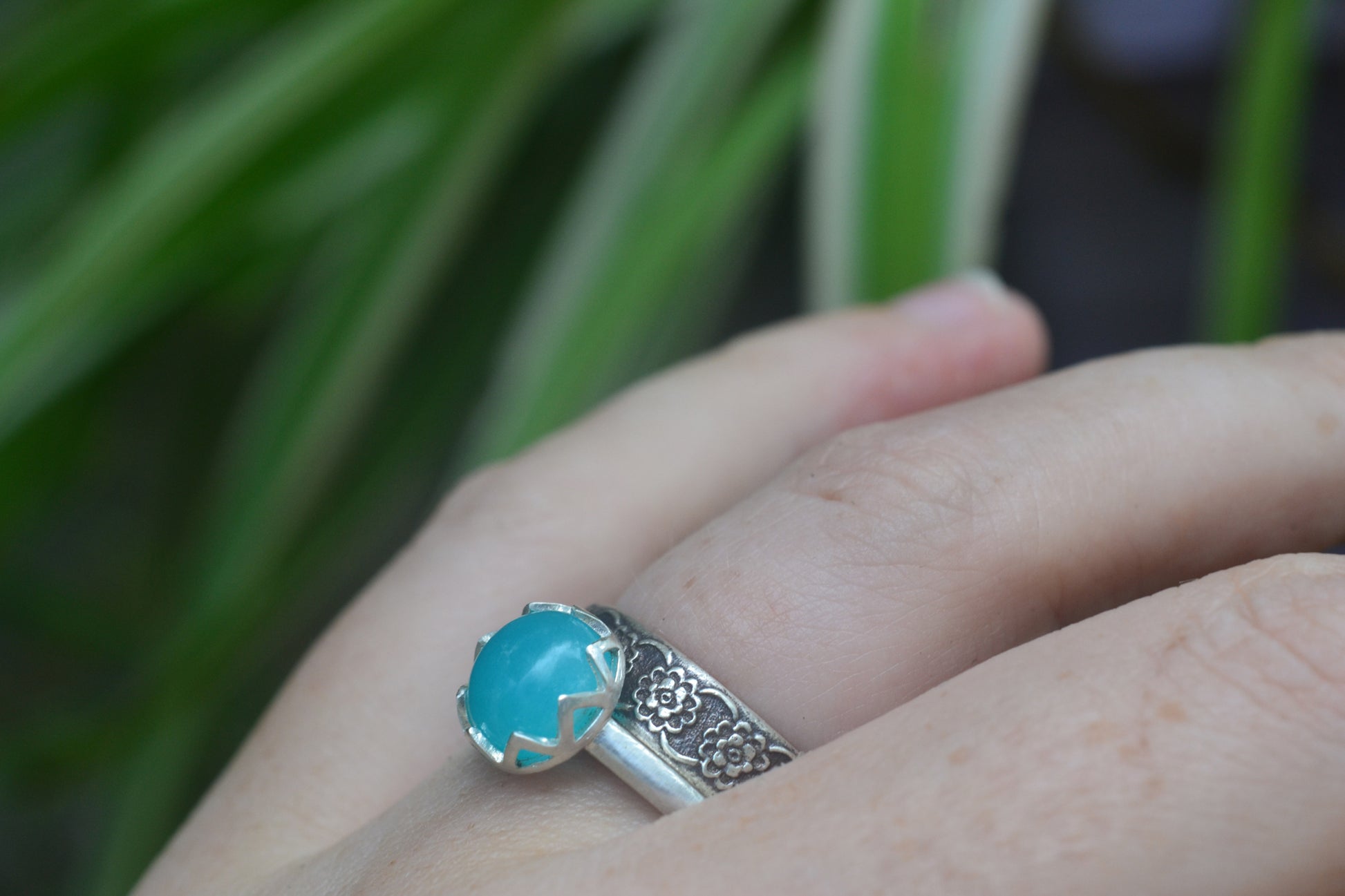 Amazonite Wildflower Stack Ring Set in Silver