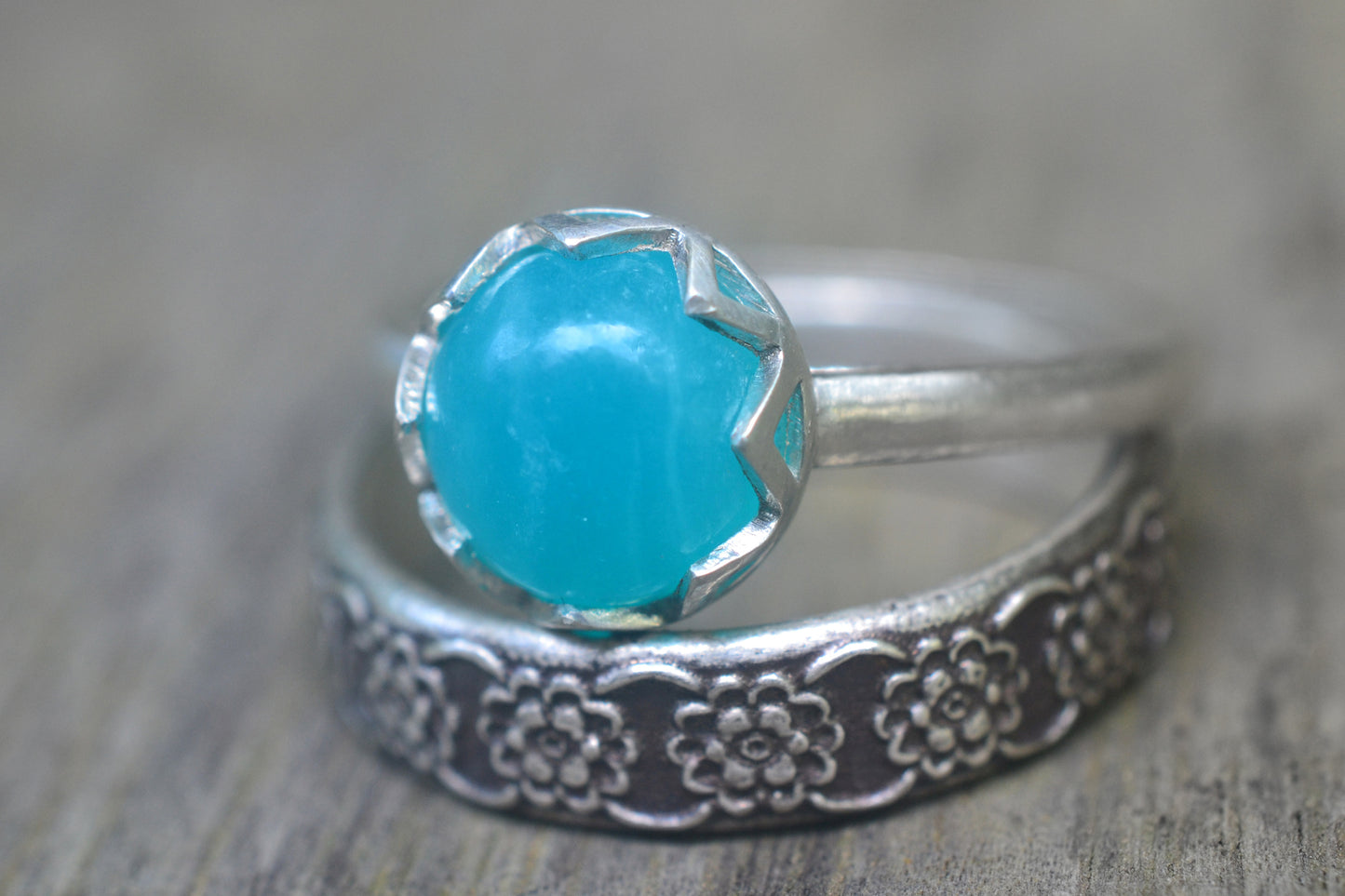 Wildflower Stacking Ring Set With Amazonite