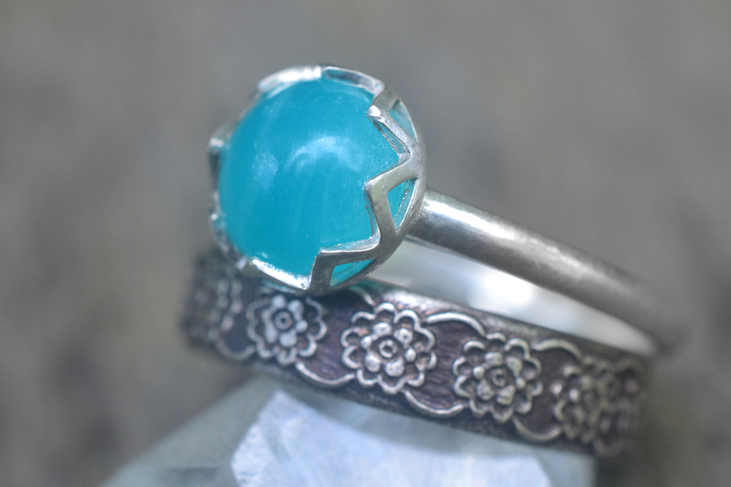 8mm Amazonite Crystal Stack Ring Set in Silver
