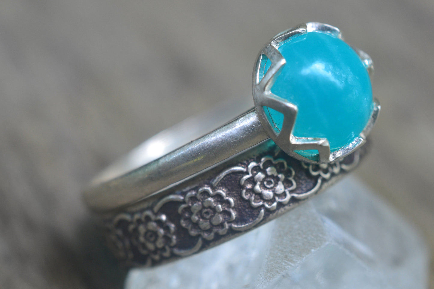 Amazonite Gemstone Stack Ring Set in Silver