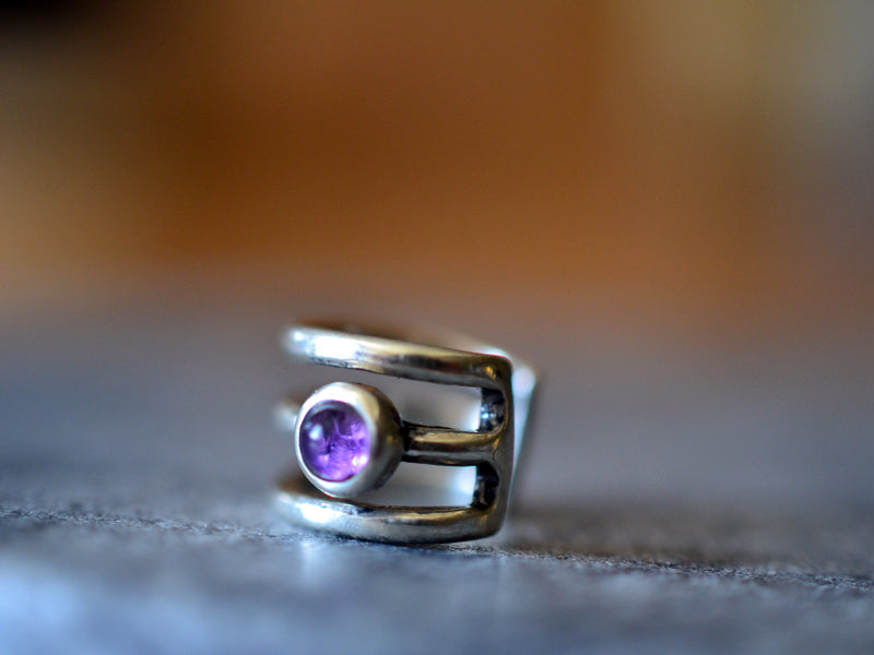 Natural Amethyst Crystal Ear Cartilage Cuff in Sterling Silver