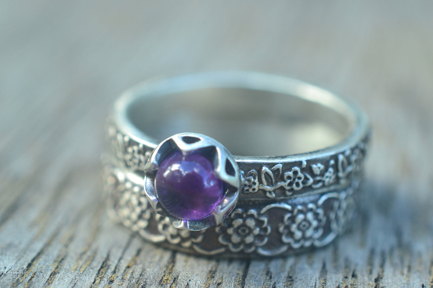 Baroque Amethyst Wildflower Wedding Set in Silver