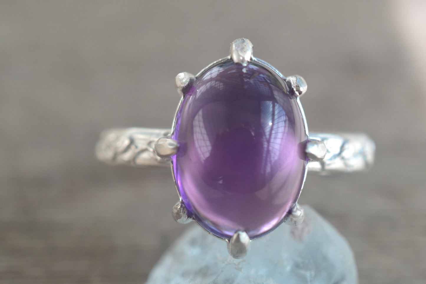 Natural Amethyst Gemstone Ring in 925 Silver