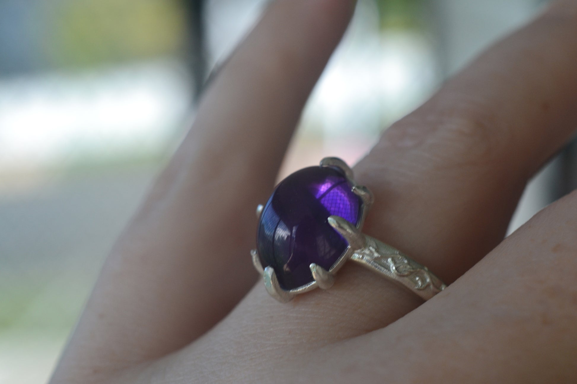 Art Nouveau Style Amethyst Crystal Ring in Silver