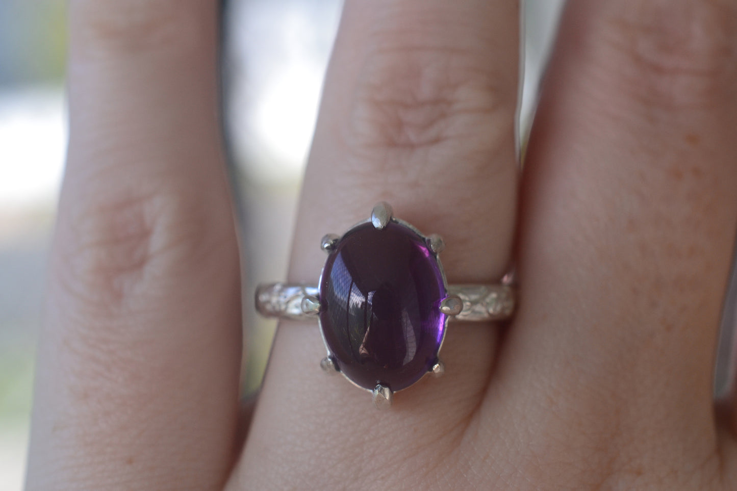 Large Amethyst Gemstone Ring in Sterling Silver