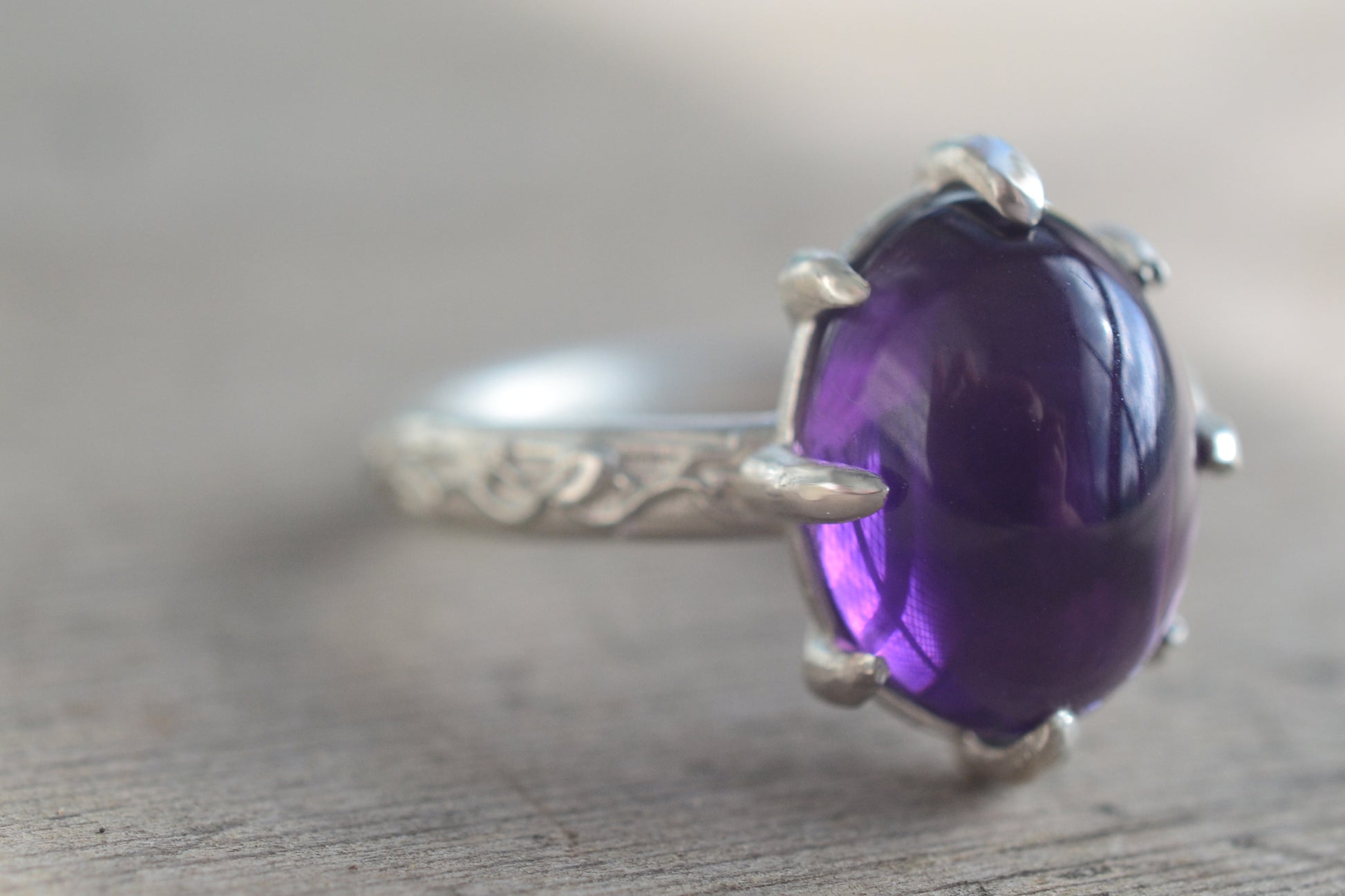 Elven Style Amethyst Ring With Leaf Design
