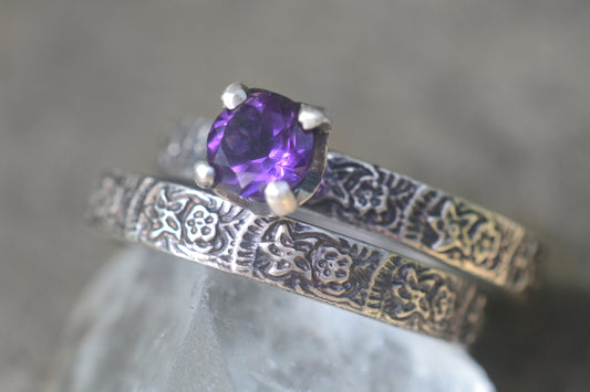 Floral Amethyst Bridal Set in Oxidised Silver