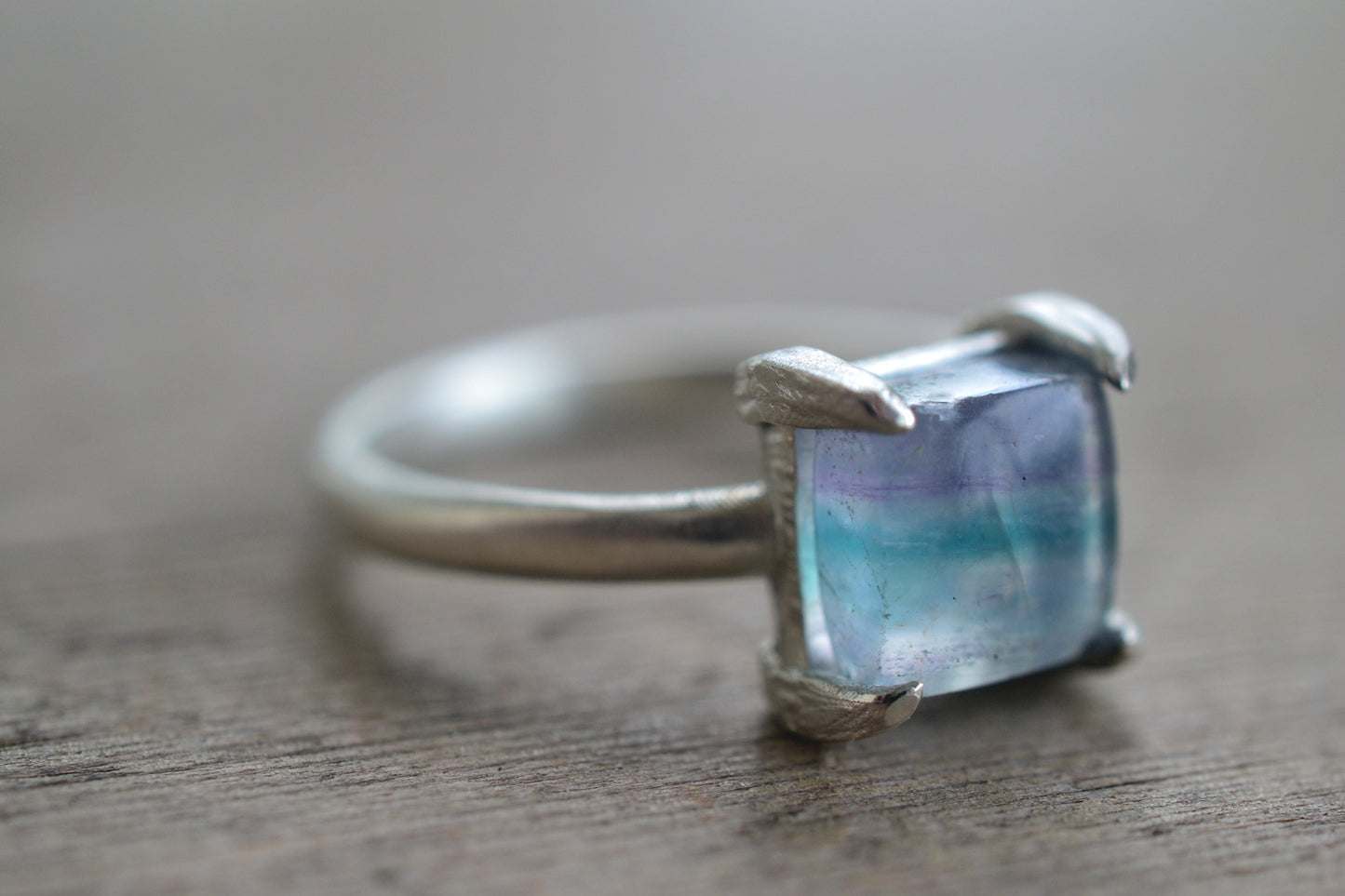 Banded Fluorite Gemstone Ring in Silver