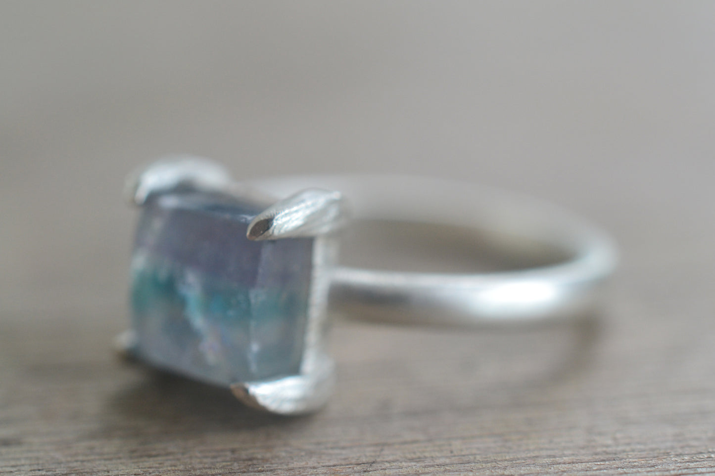 8x8mm Fluorite Square Ring in Sterling