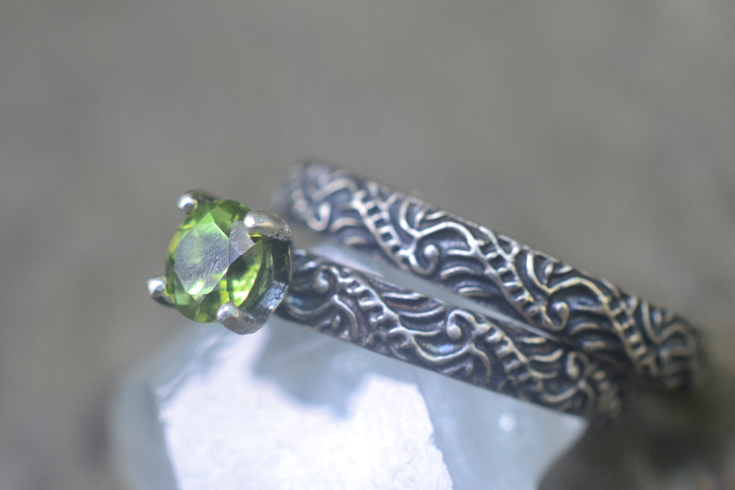 Oxidised Silver Wedding Set With 5mm Peridot