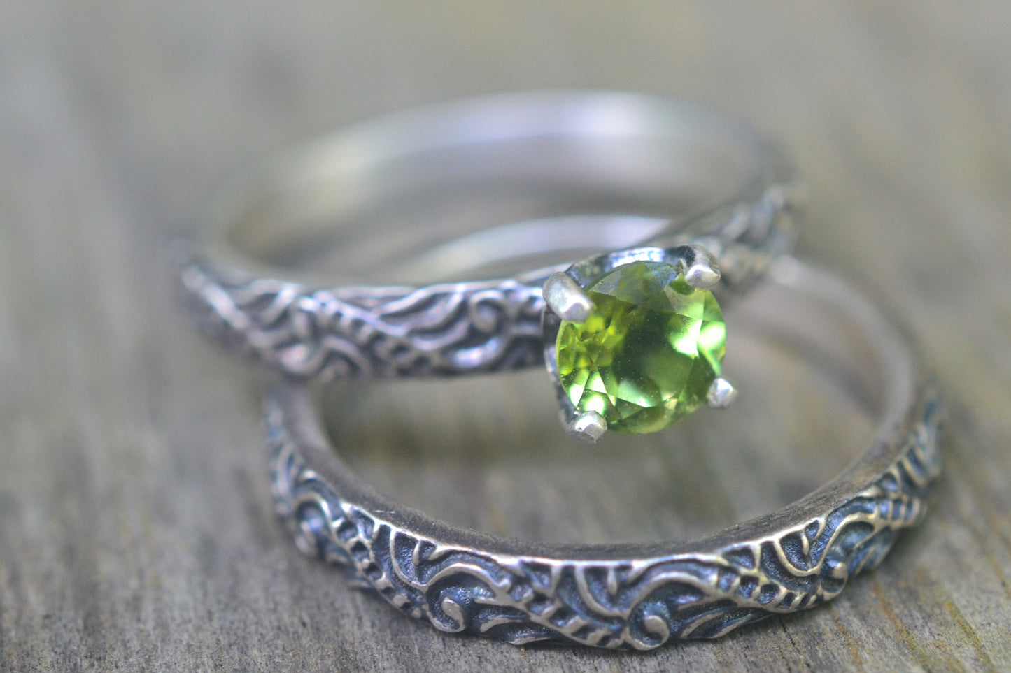 Oxidised Silver Scroll Bridal Set With Green Stone