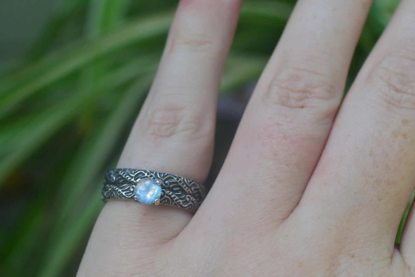 Rainbow Moonstone Wedding Set in Silver