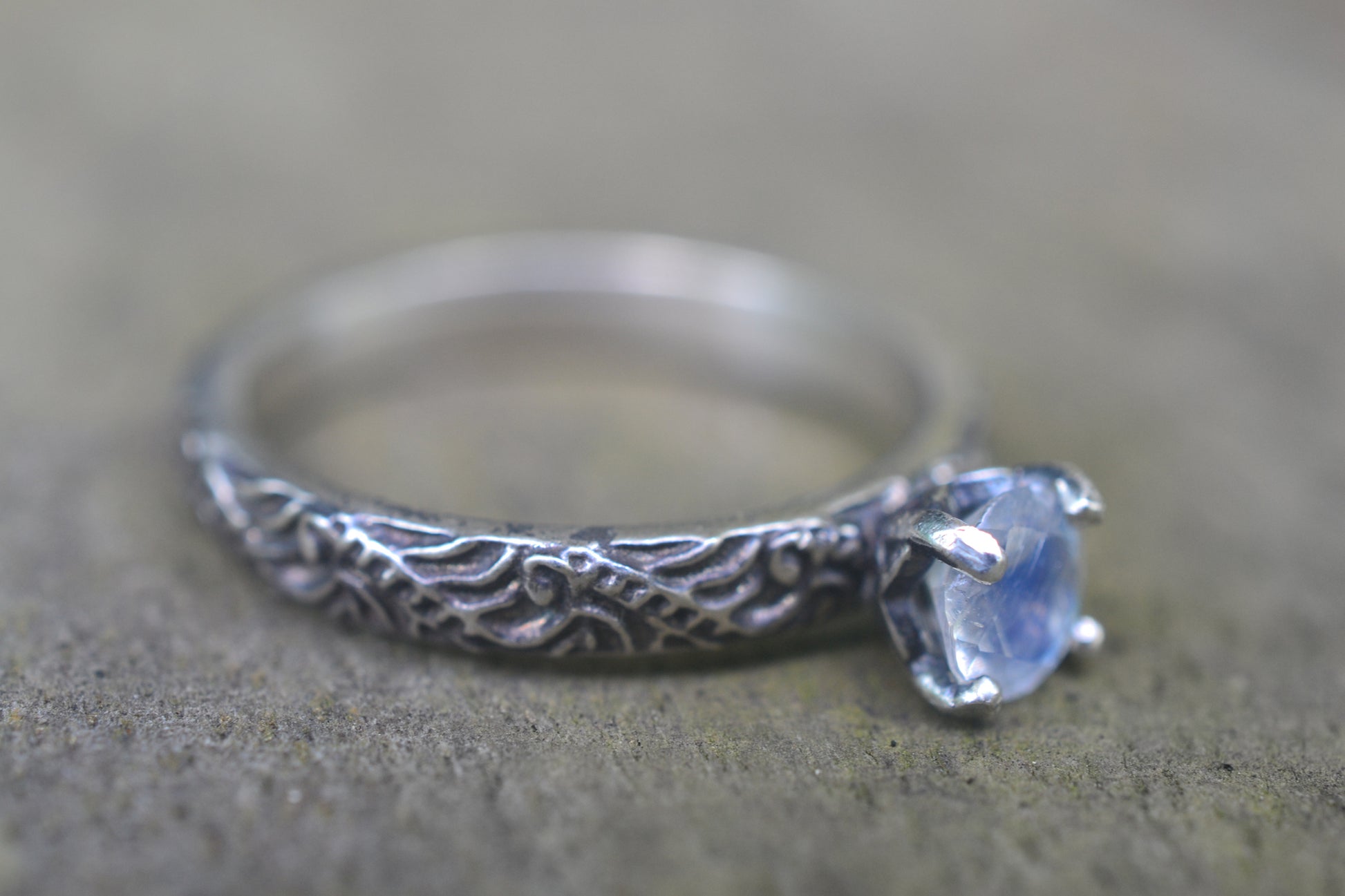 Womens Rainbow Moonstone Ring in Oxidised Silver