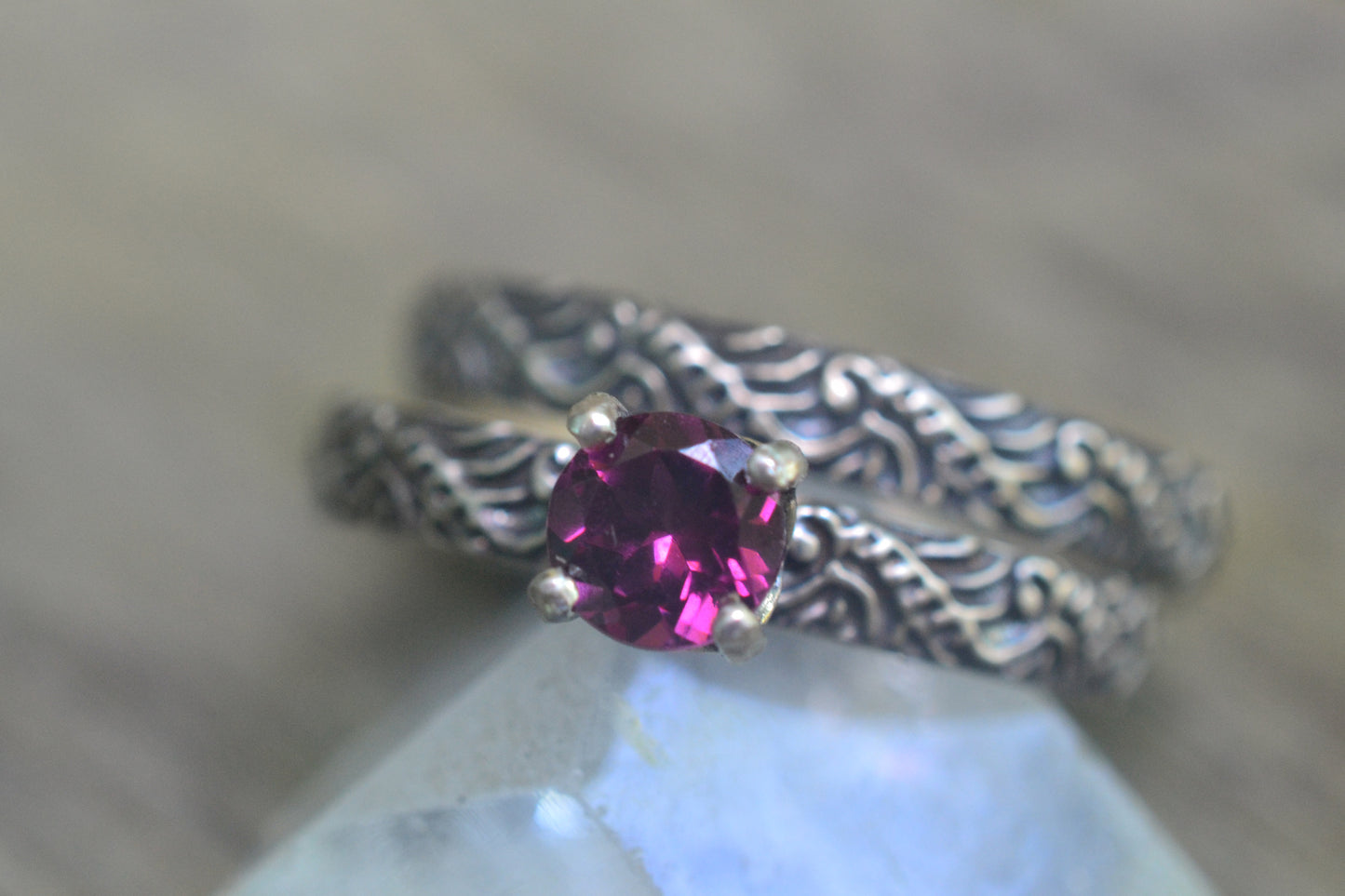 Oxidised Baroque Wedding Set With Garnet