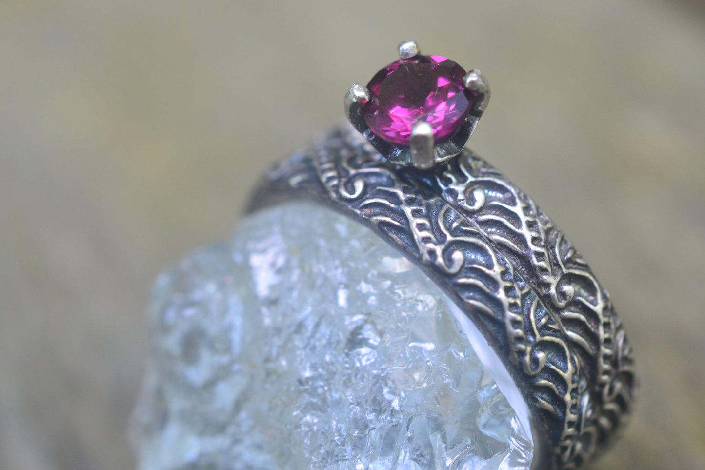 Baroque Style Garnet Bridal Set in Oxidised Silver