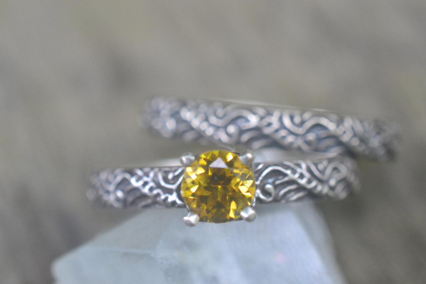 Baroque Style Yellow Sapphire Bridal Set in Silver