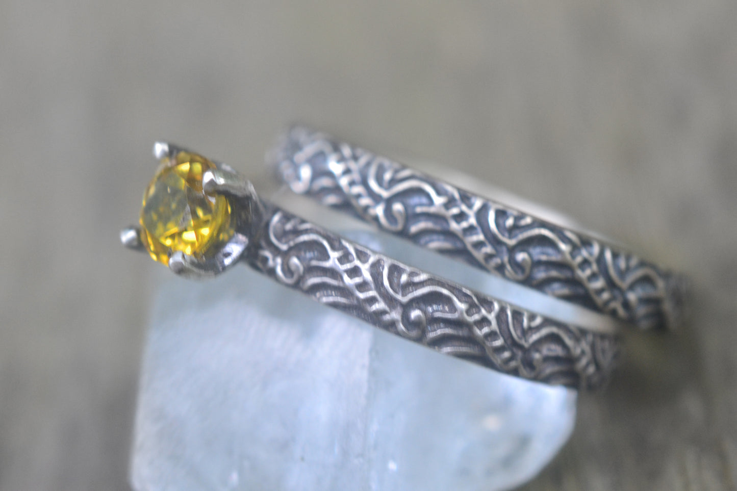 Womens Yellow Sapphire Wedding Set in Silver