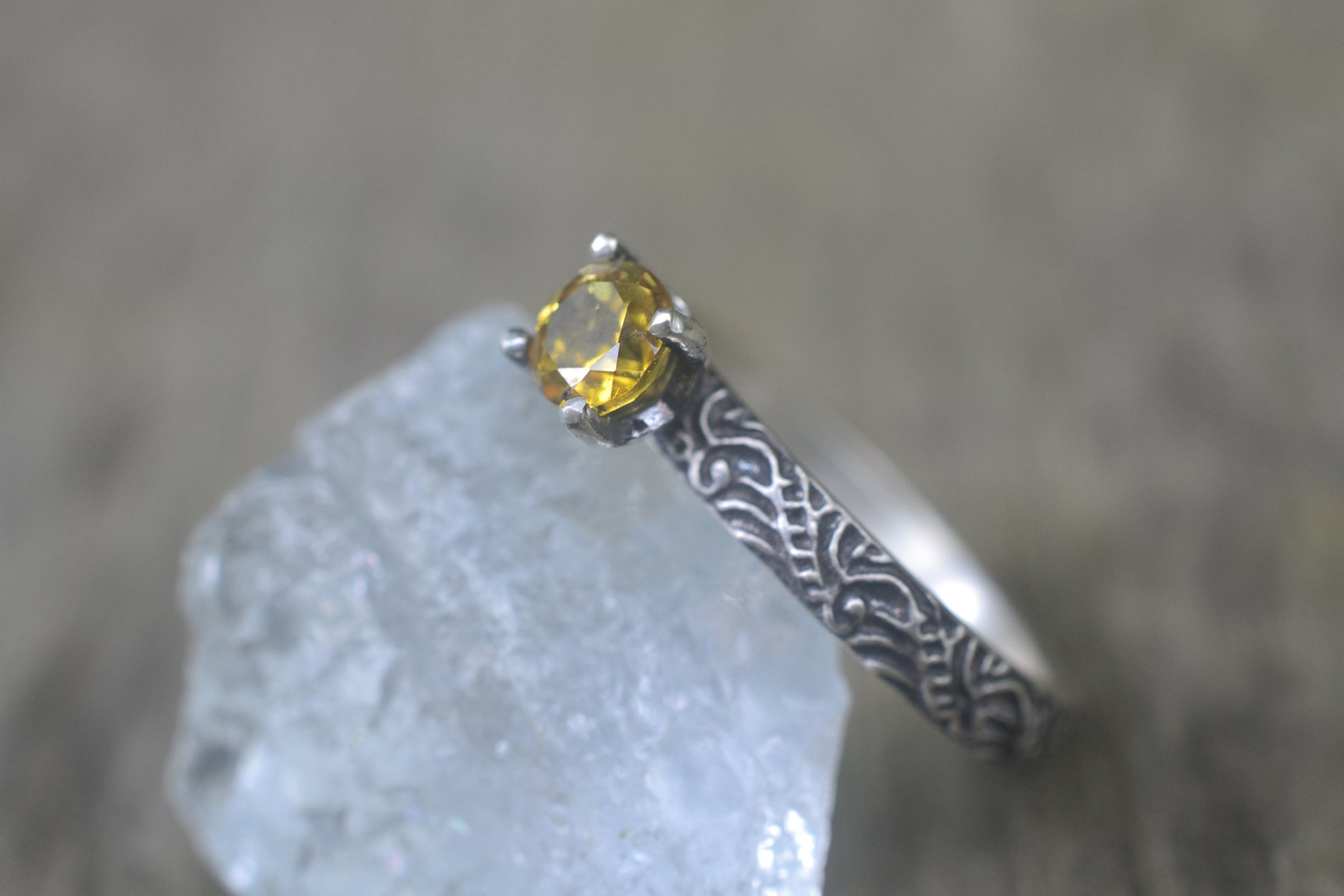 Oxidised Silver & Yellow Sapphire Engagement Ring
