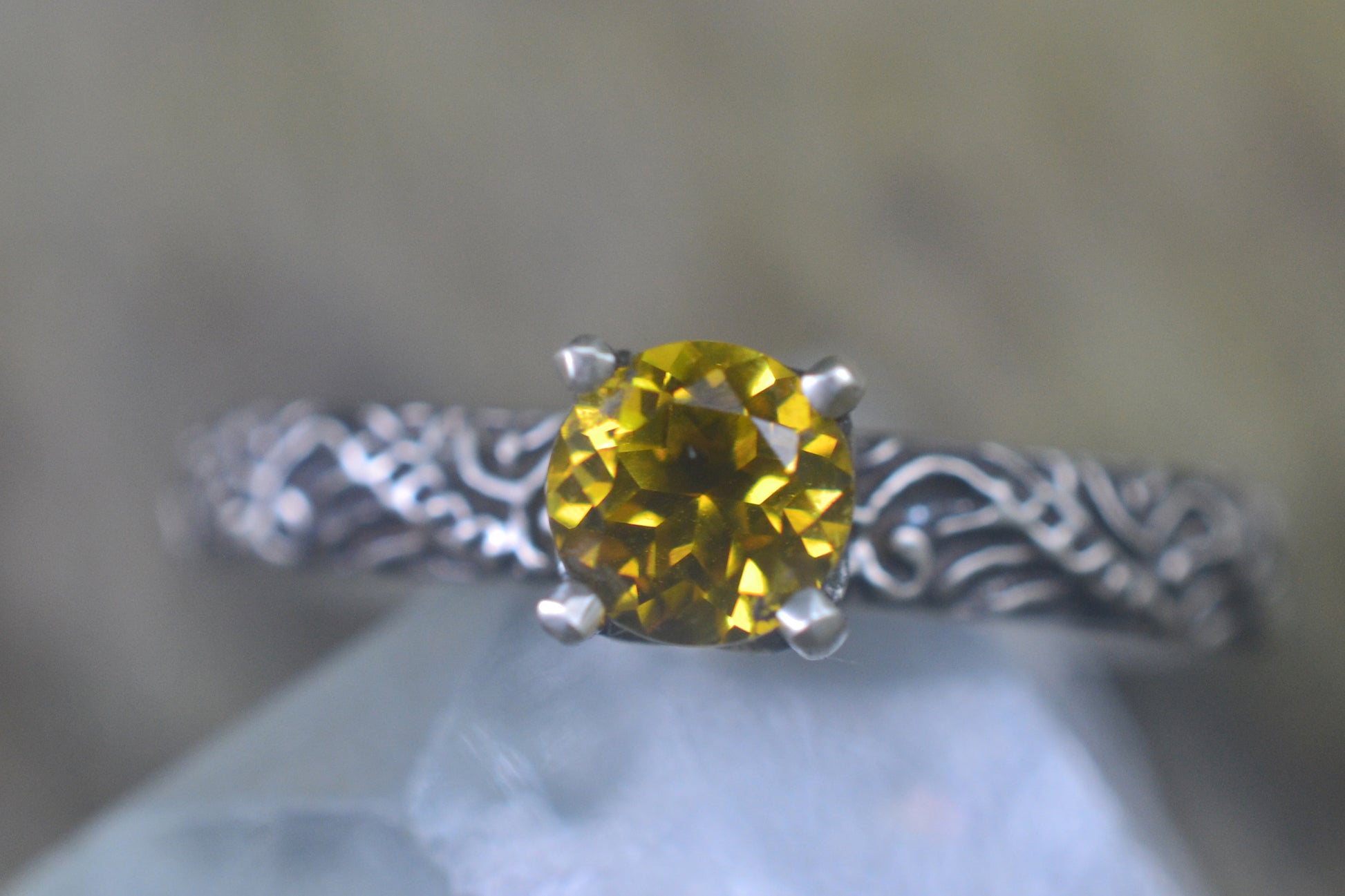 Baroque Style Yellow Sapphire Engagement Ring