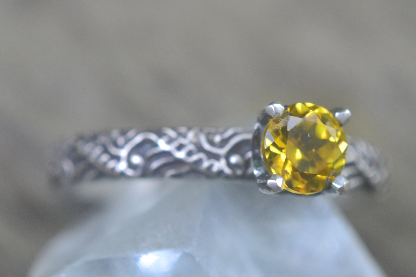 Gothic Oxidised Silver & Yellow Sapphire Ring