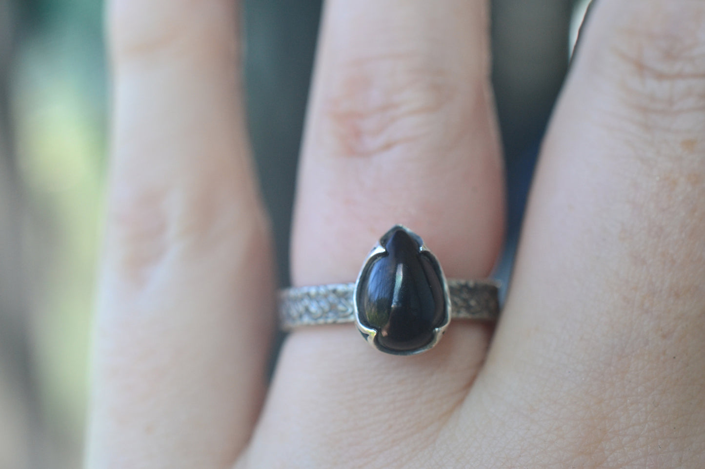 Black Onyx Dragon Scale Ring in 925 Silver