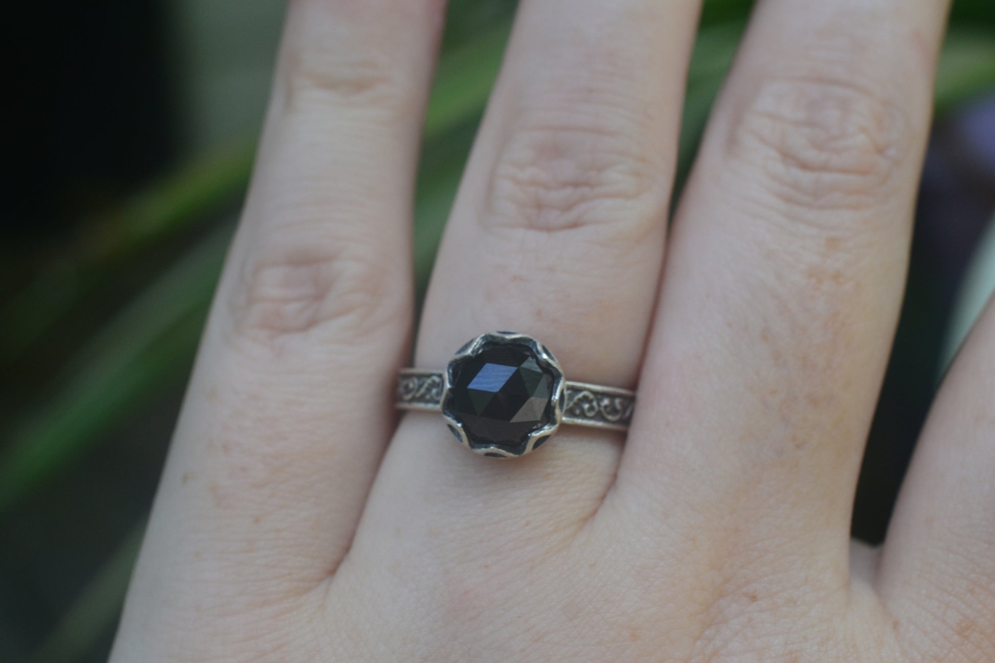 Womens Natural Black Spinel Engagement Ring