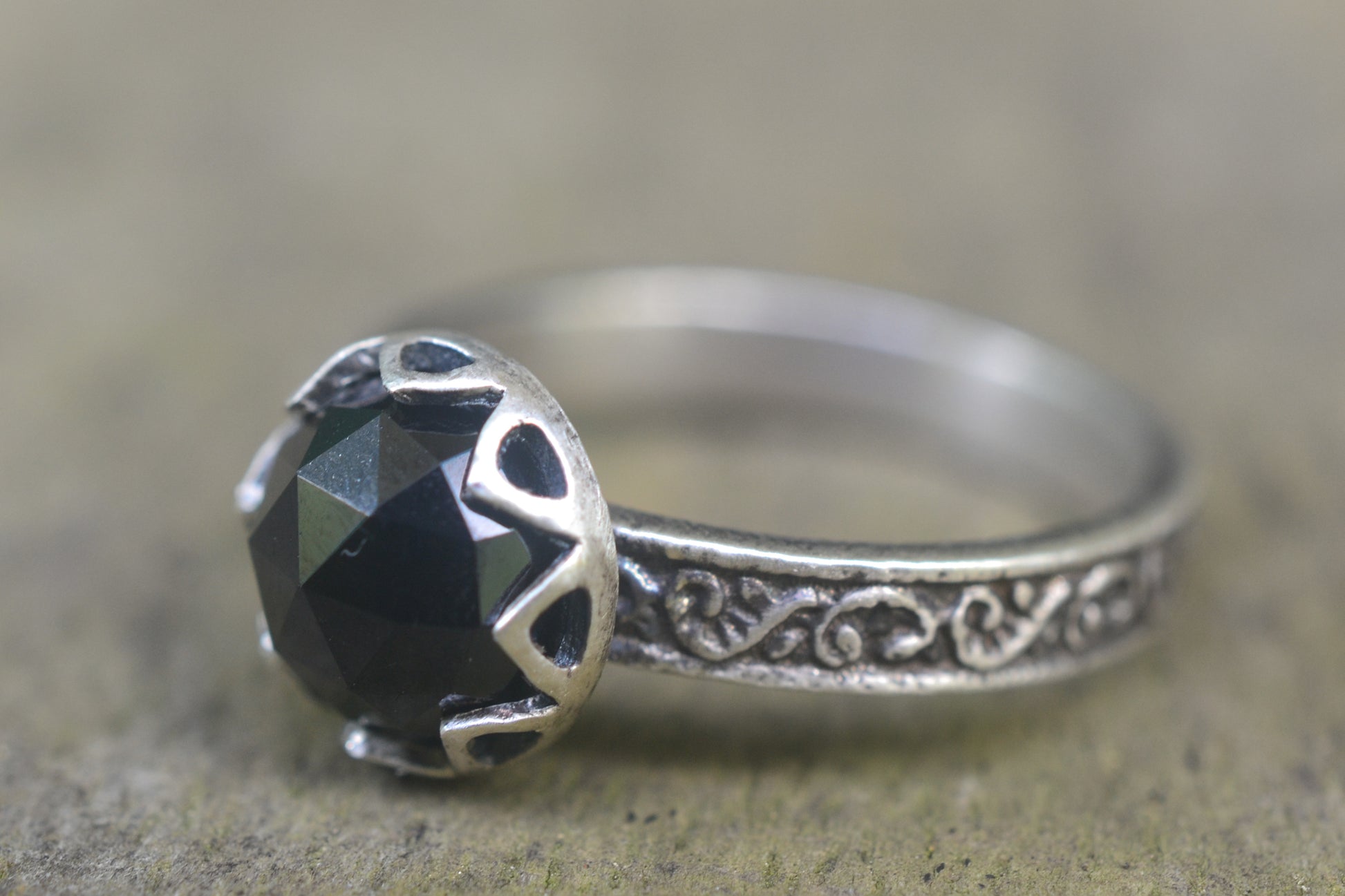 Bezel Set Black Spinel Engagement Ring in Silver