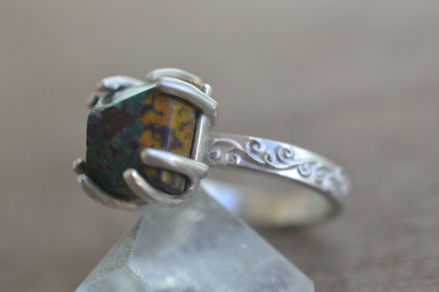 Bloodstone Cabochon Statement Ring in Silver