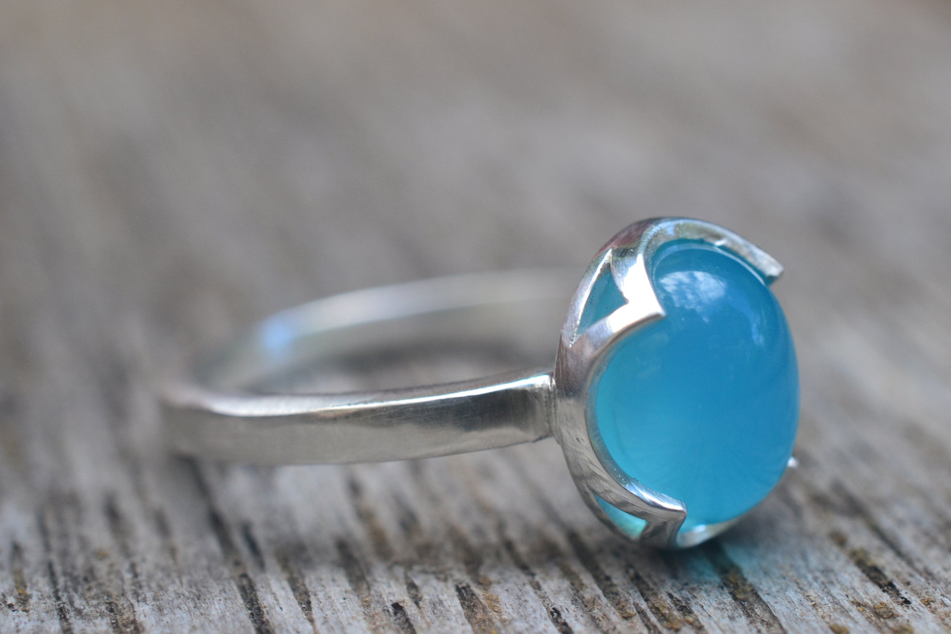 Bright Blue Chalcedony Cocktail Ring in Silver