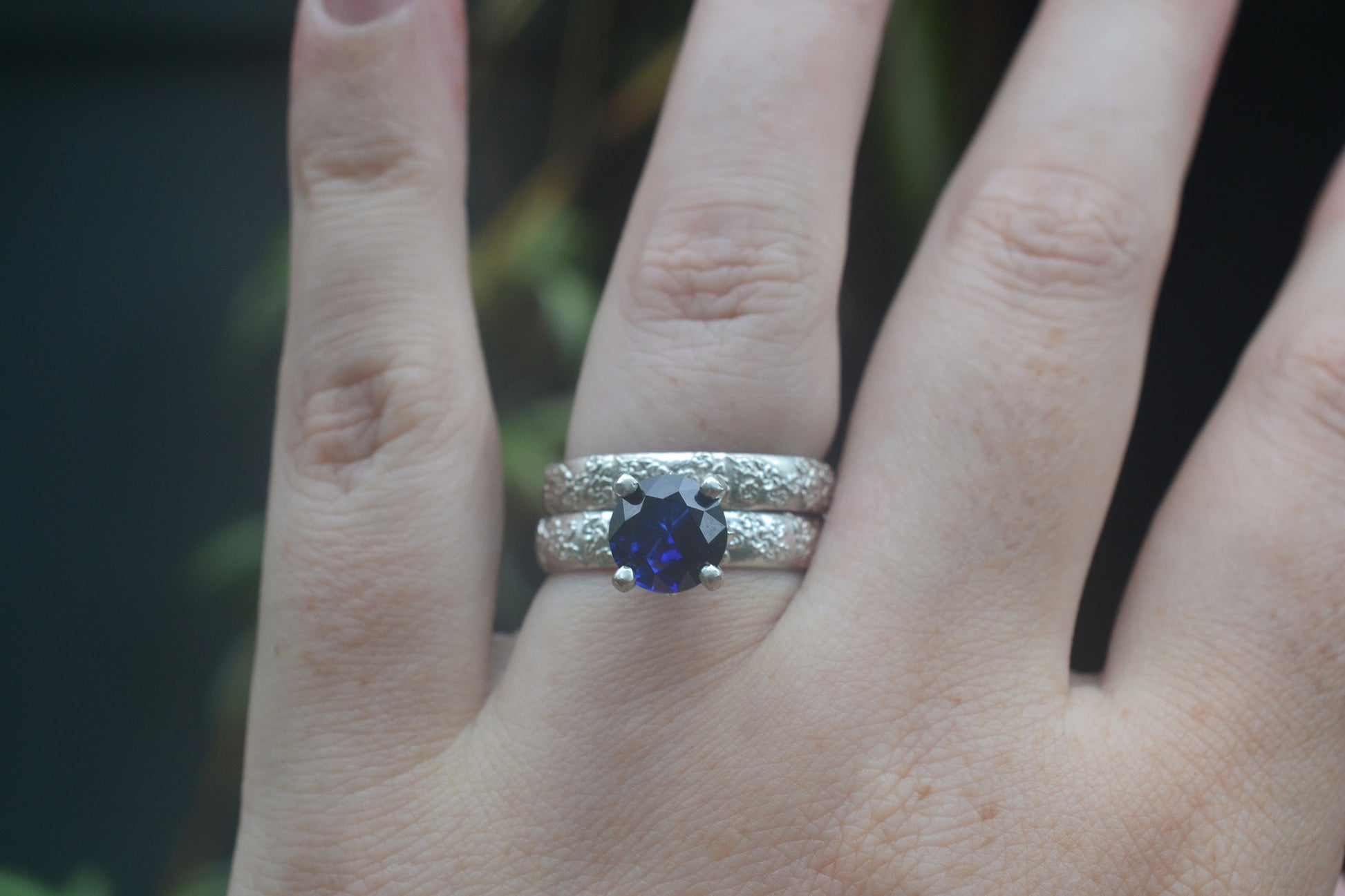 Blue Sapphire Solitaire Wedding Set in Silver