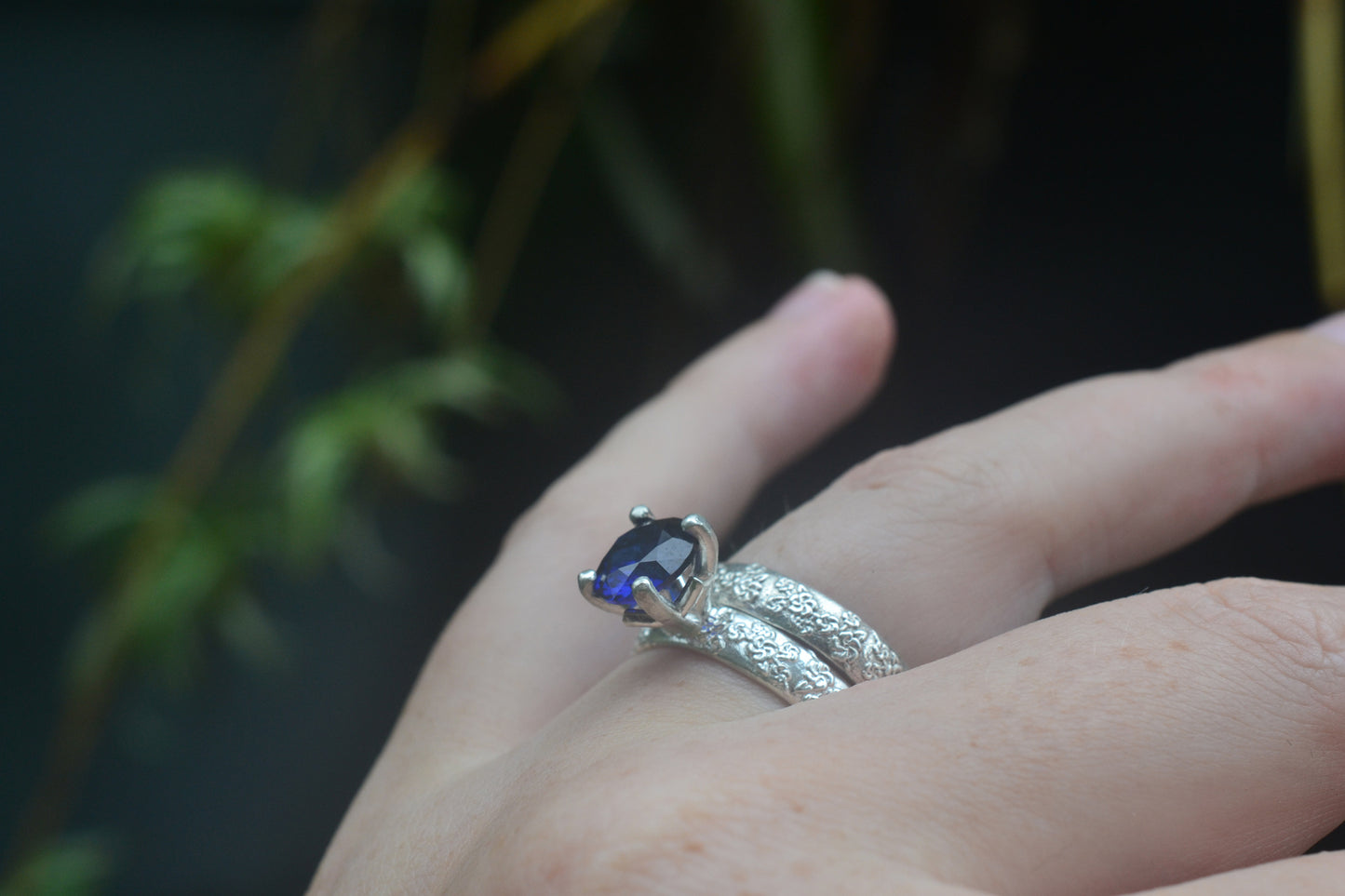 Faceted Blue Sapphire Bridal Set in Sterling
