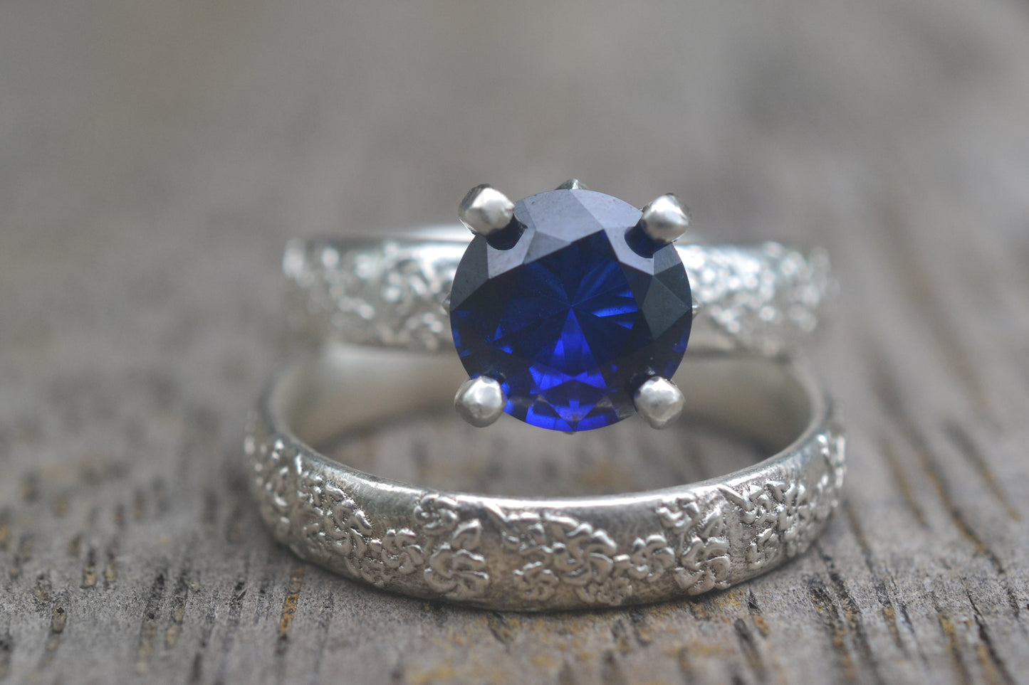 Blue Sapphire Wedding Set in Sterling Silver
