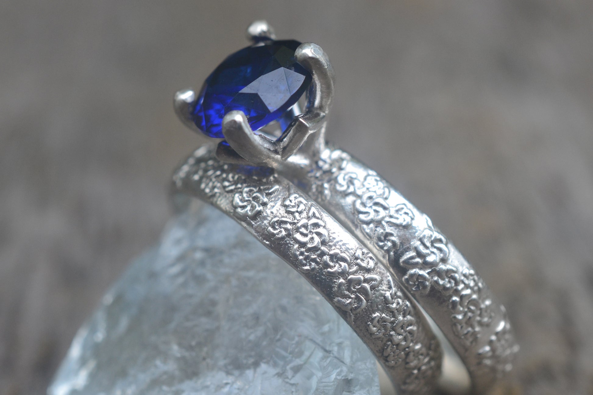 Blue Sapphire Engagement Ring Set in Silver