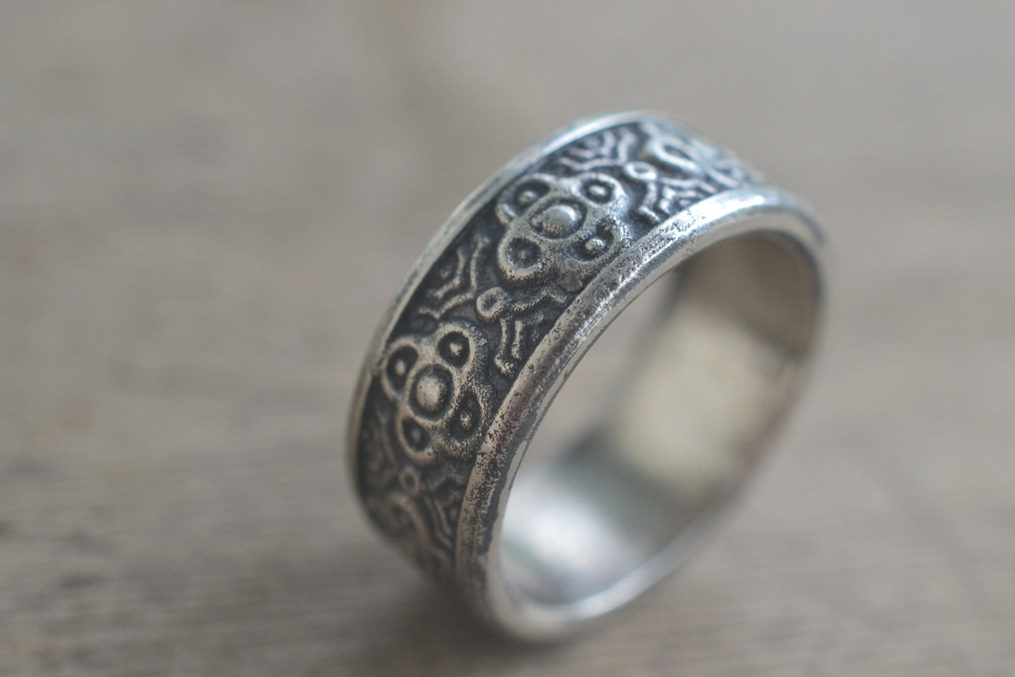 Oxidised Sterling Silver Carved Cross Band