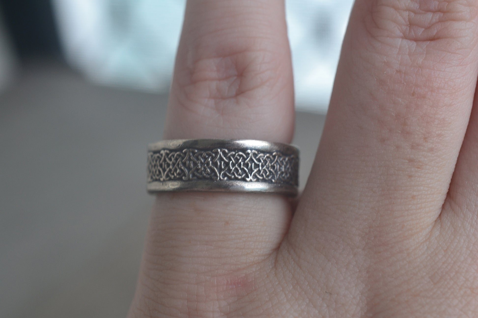 Mens Celtic Knot Wedding Band in Antiqued Silver