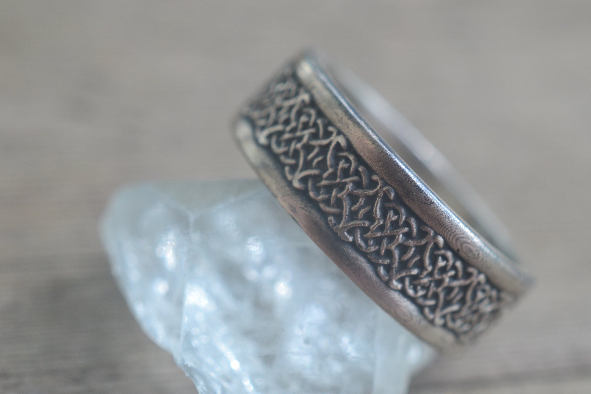 Carved Celtic Knot Wedding Band in Silver