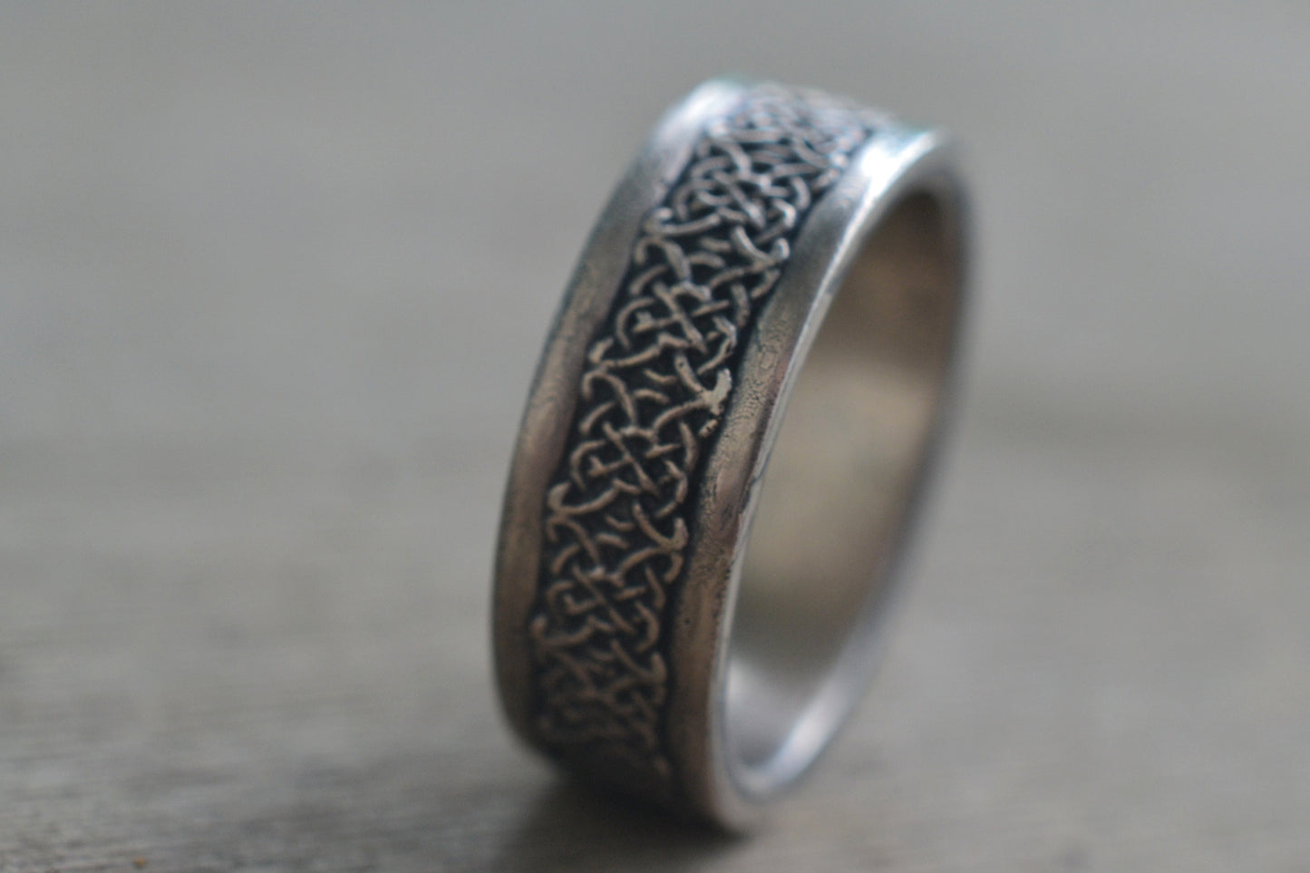 Wide Celtic Knot Pattern Wedding Band in Silver
