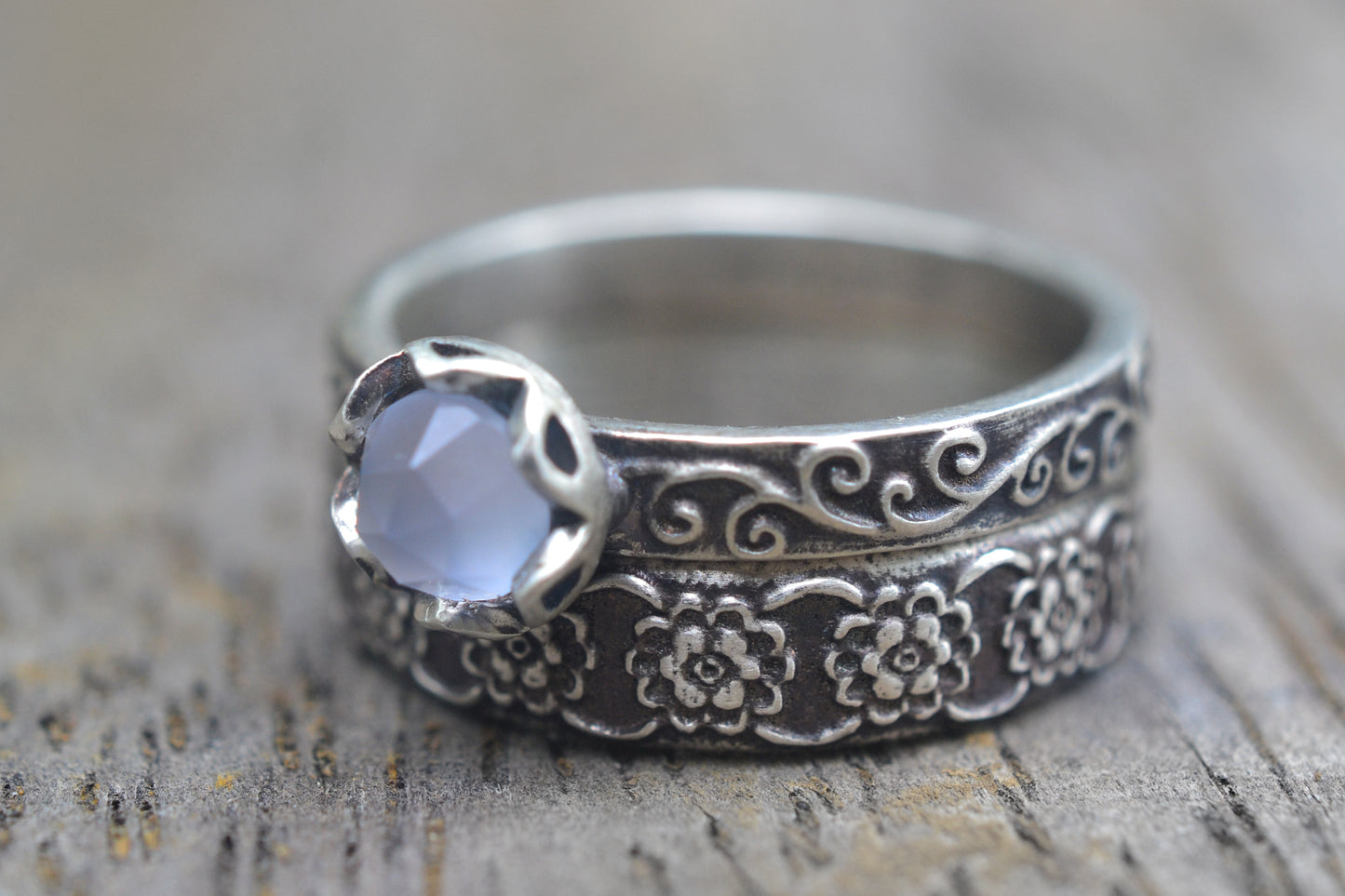 Chalcedony Bridal Set in Patterned Sterling