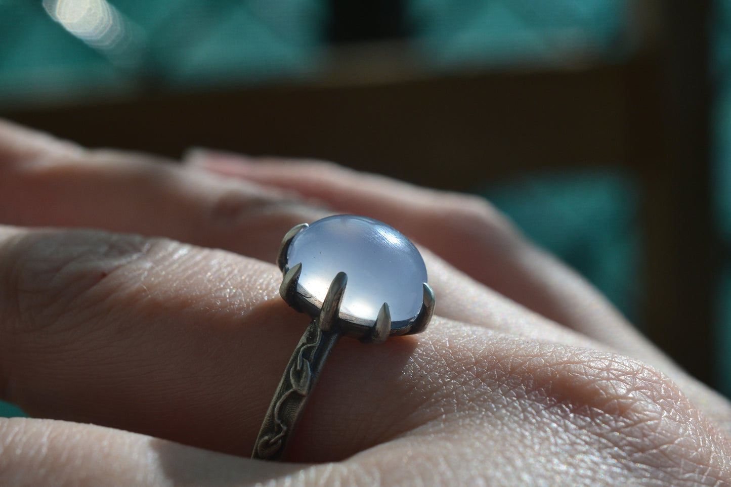 Prong Set Chalcedony Statement Ring in 925 Silver