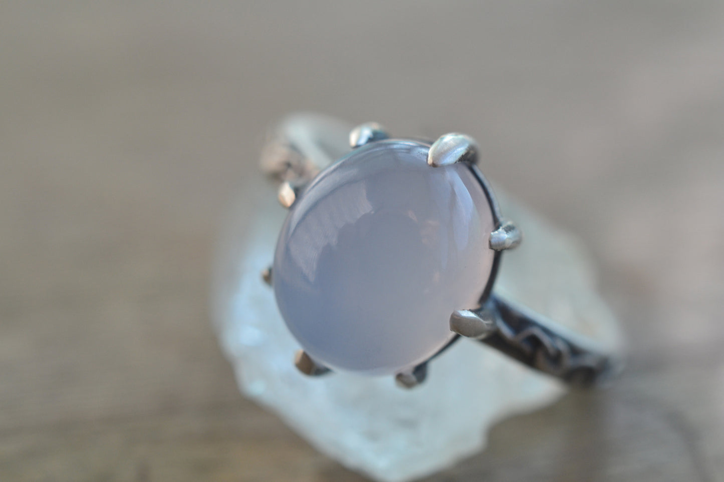 Oval Chalcedony Crystal Ring in Sterling Silver