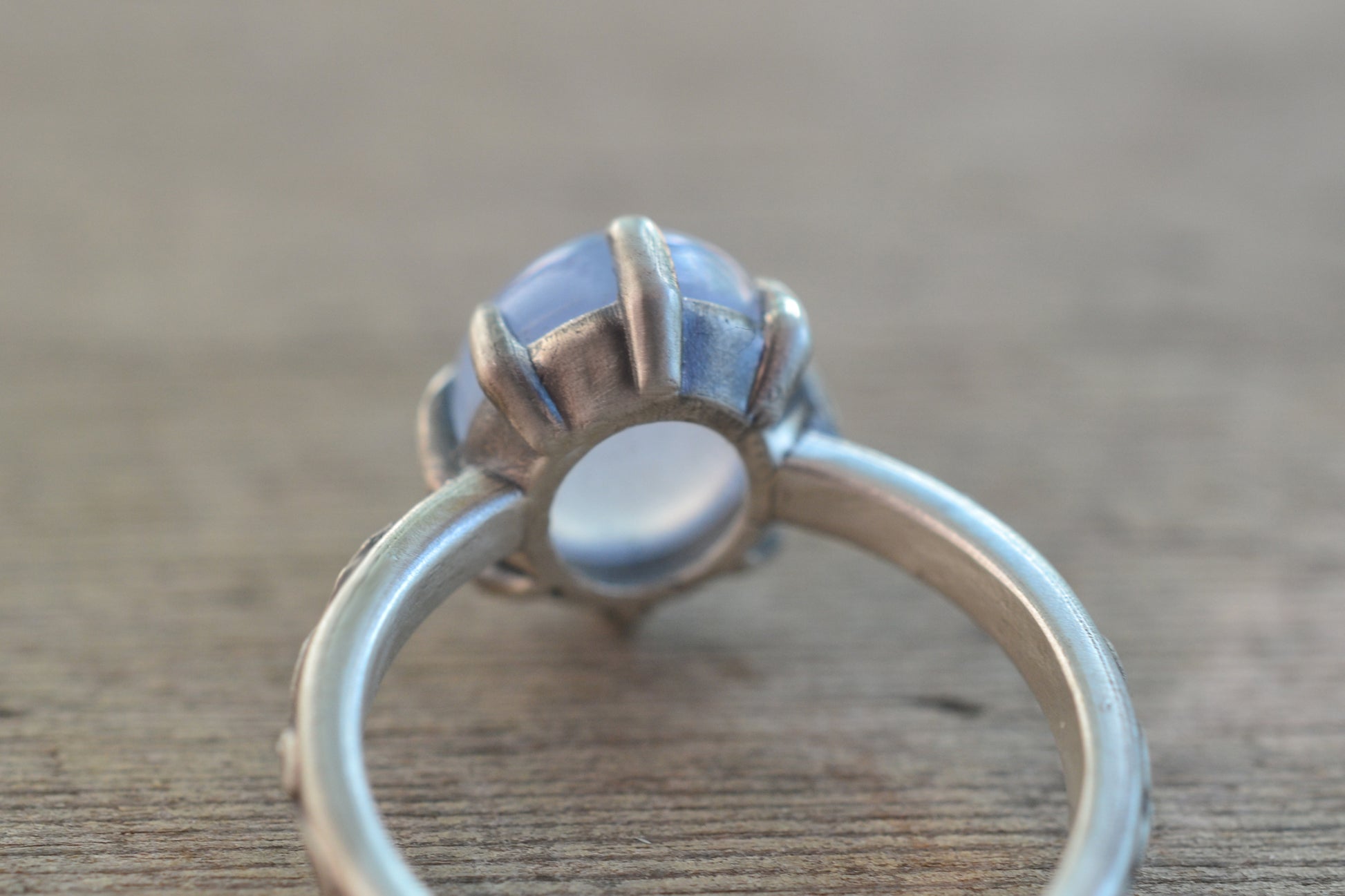 Blue Chalcedony Cabochon Ring in Silver