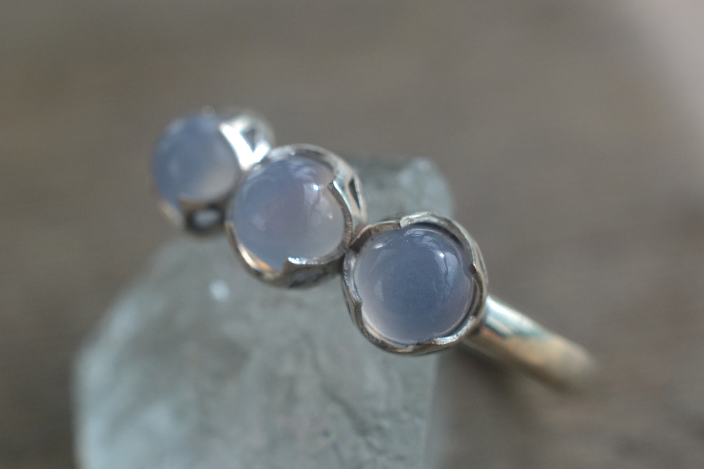 Triple Chalcedony Cabochon Ring in Silver