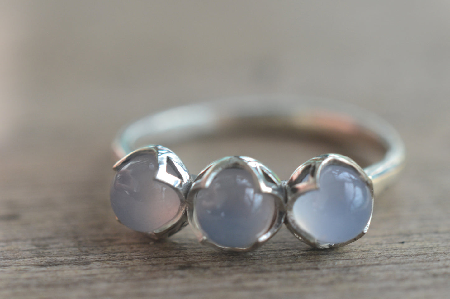 Natural Chalcedony Multistone Ring in Silver