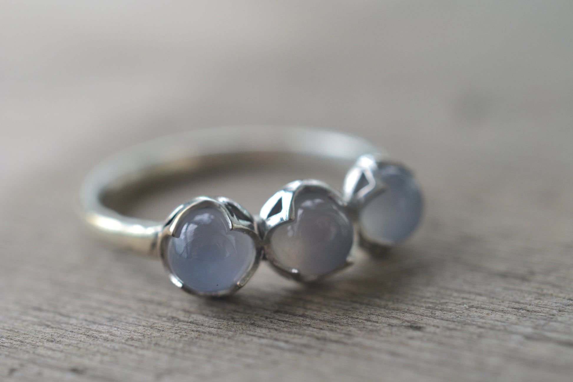 Three Stone Chalcedony Ring in 925 Silver