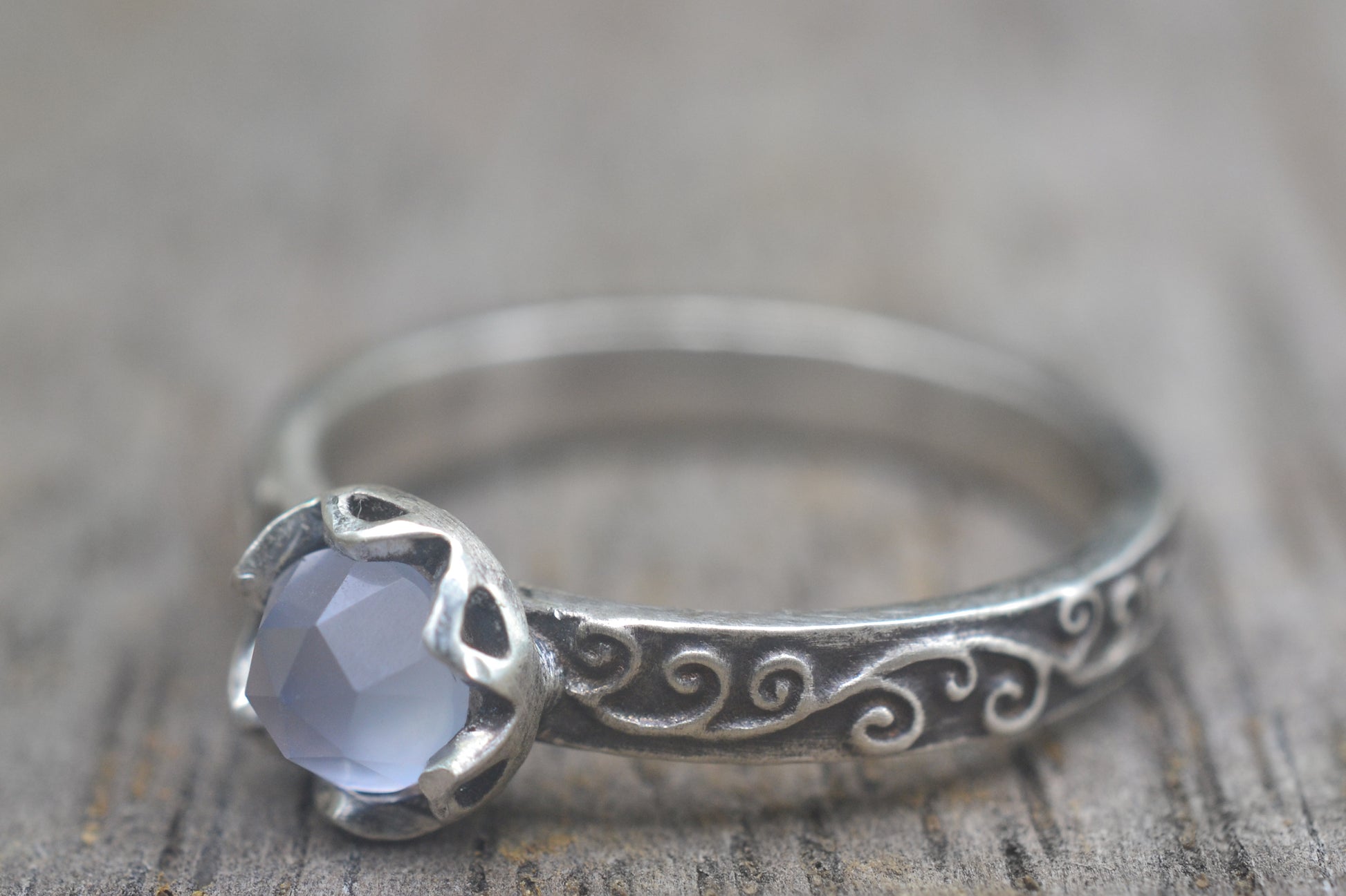Silver Swirl Ring With Natural Chalcedony Gem