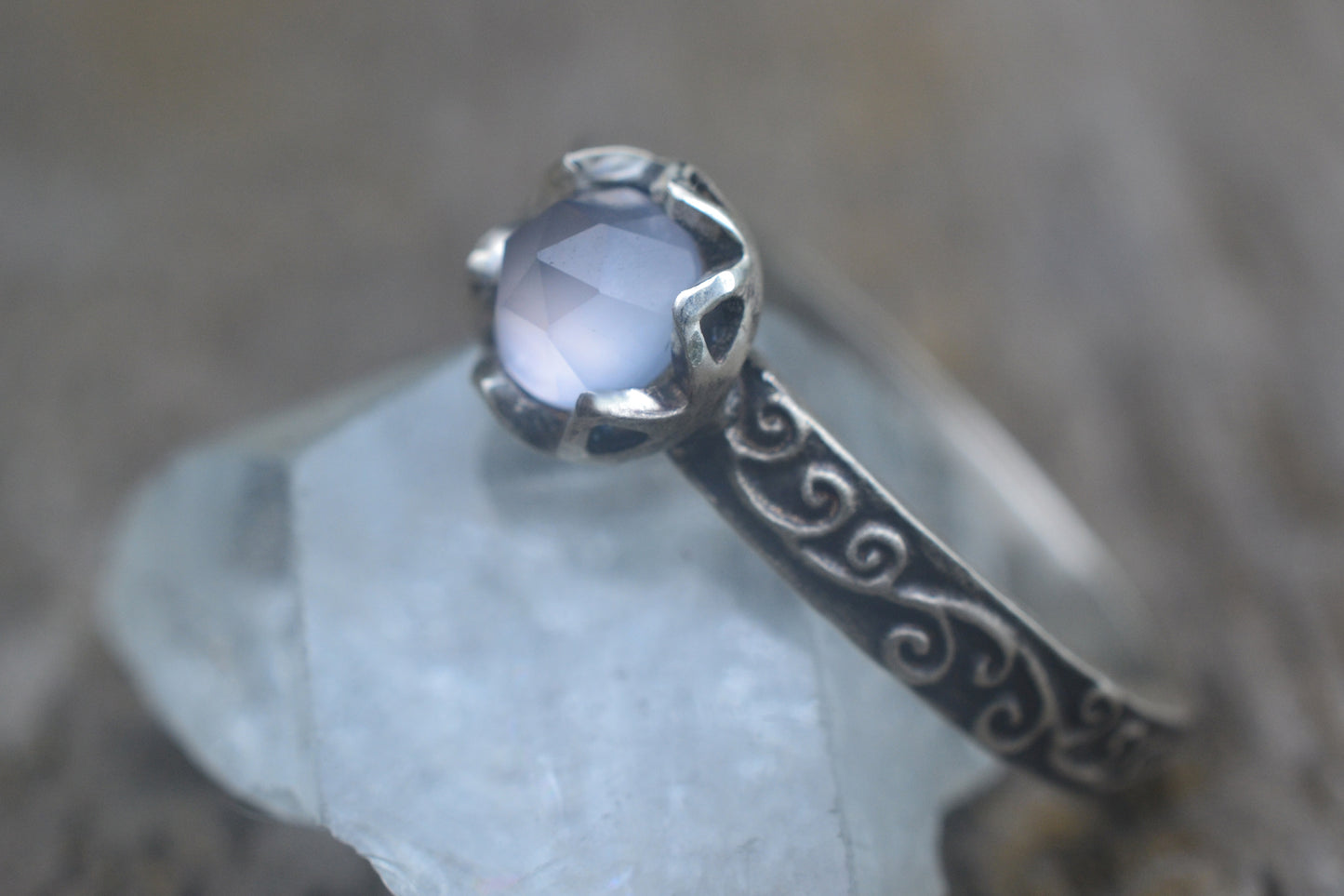 Gothic Chalcedony Ring in Oxidised Silver