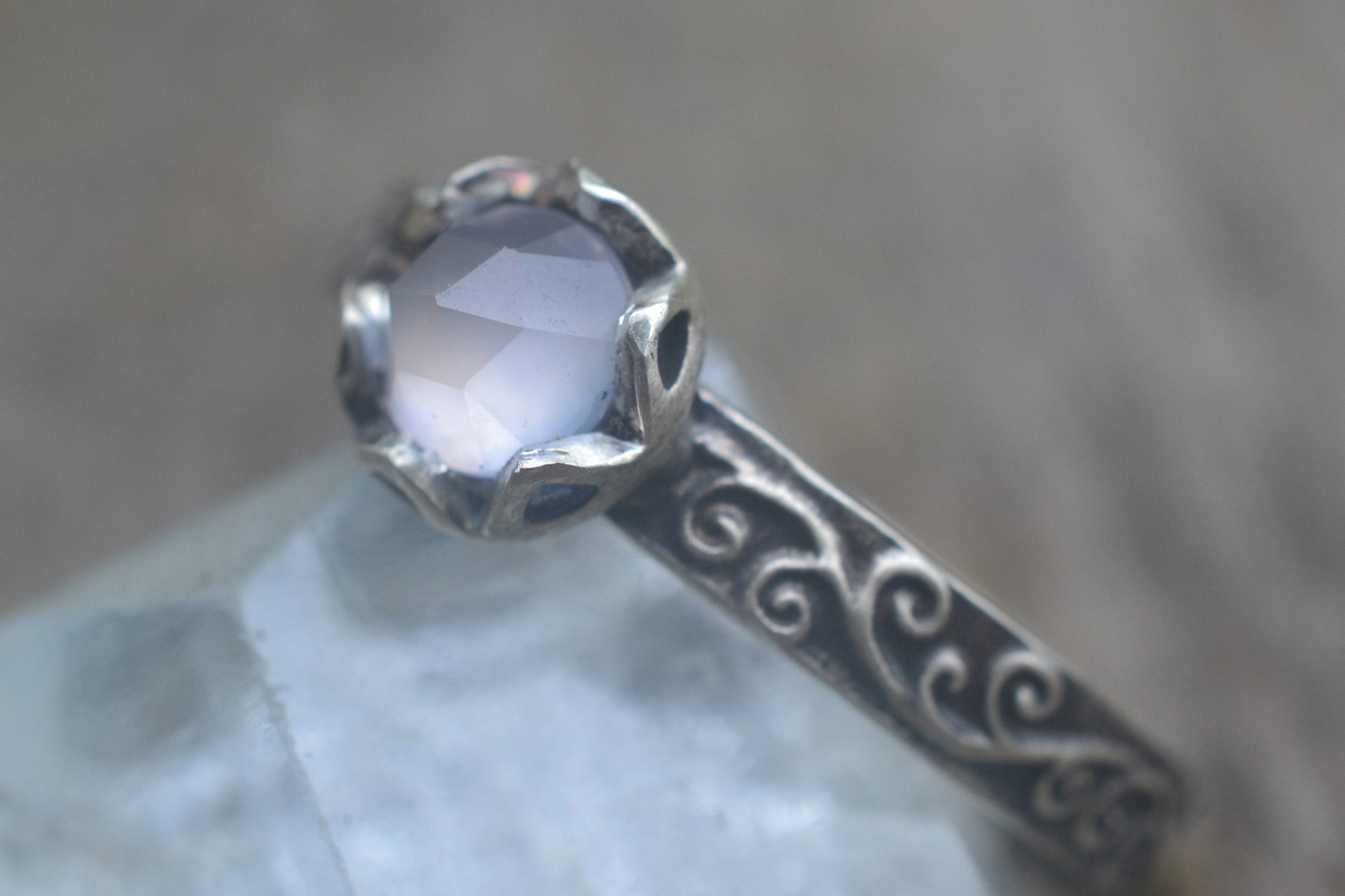 Natural Chalcedony Crystal Ring in Sterling