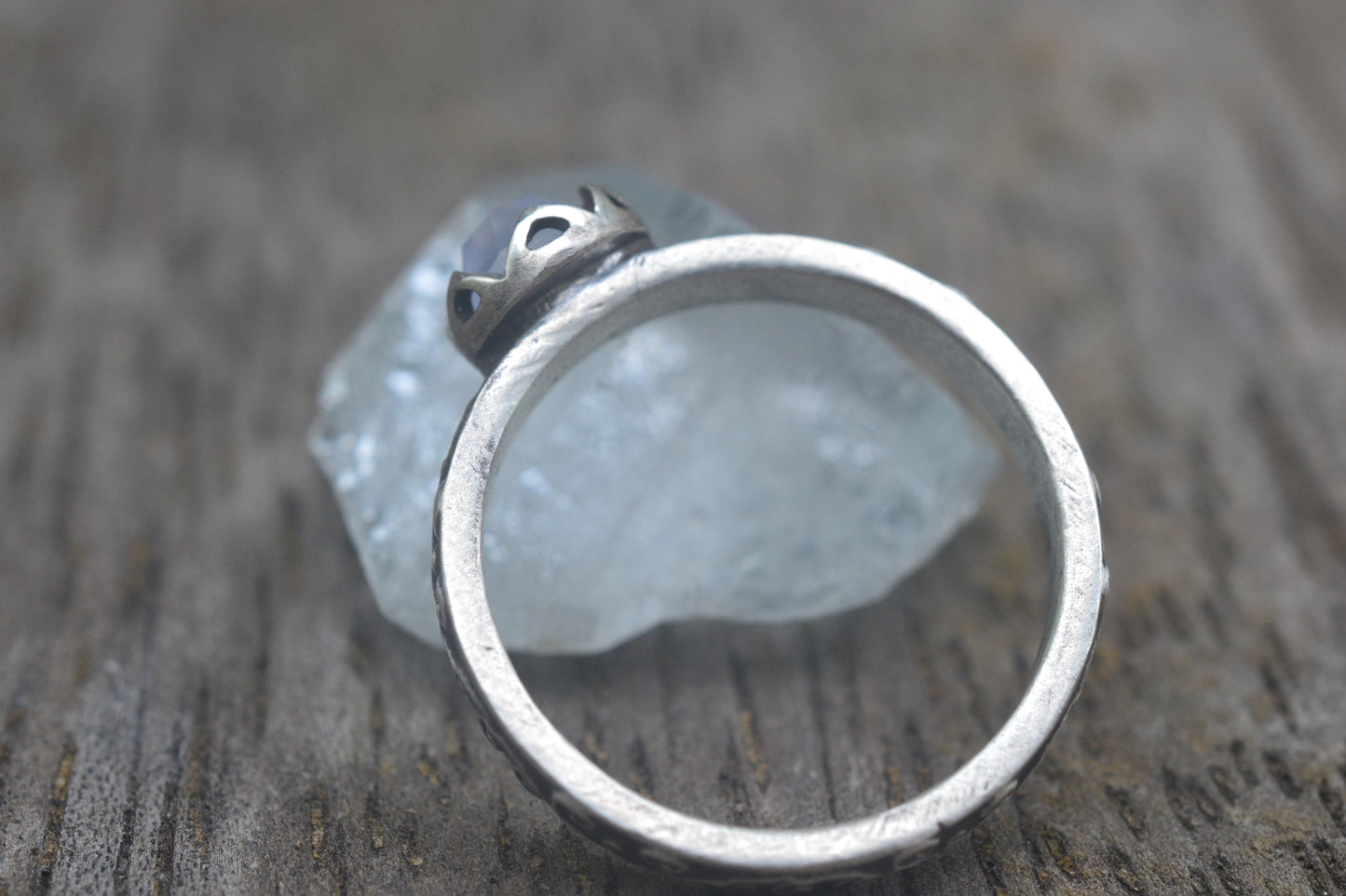 Bezel Set Chalcedony Ring in Oxidised Sterling