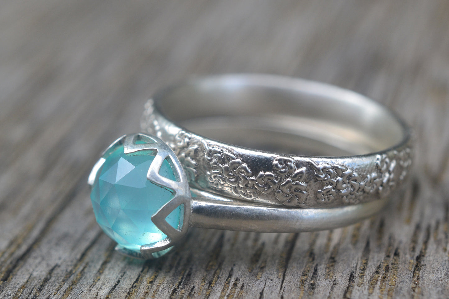 Blue Opal Engagement Ring Set in Sterling